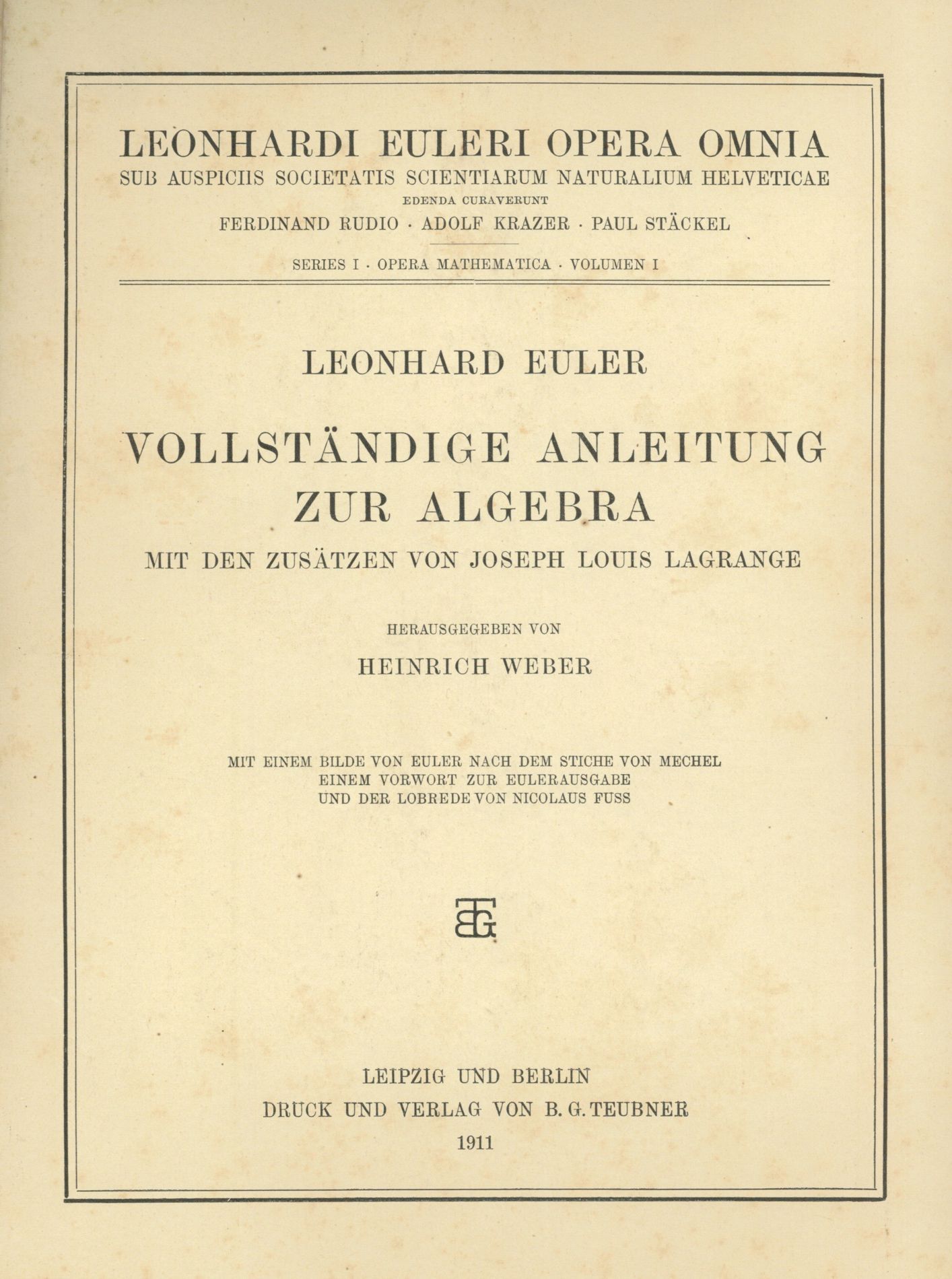 Leonhardi Euleri Opera omnia, series I / volumen 1