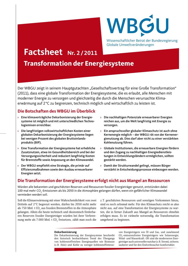 Download Factsheet: Transformation der Energiesysteme
