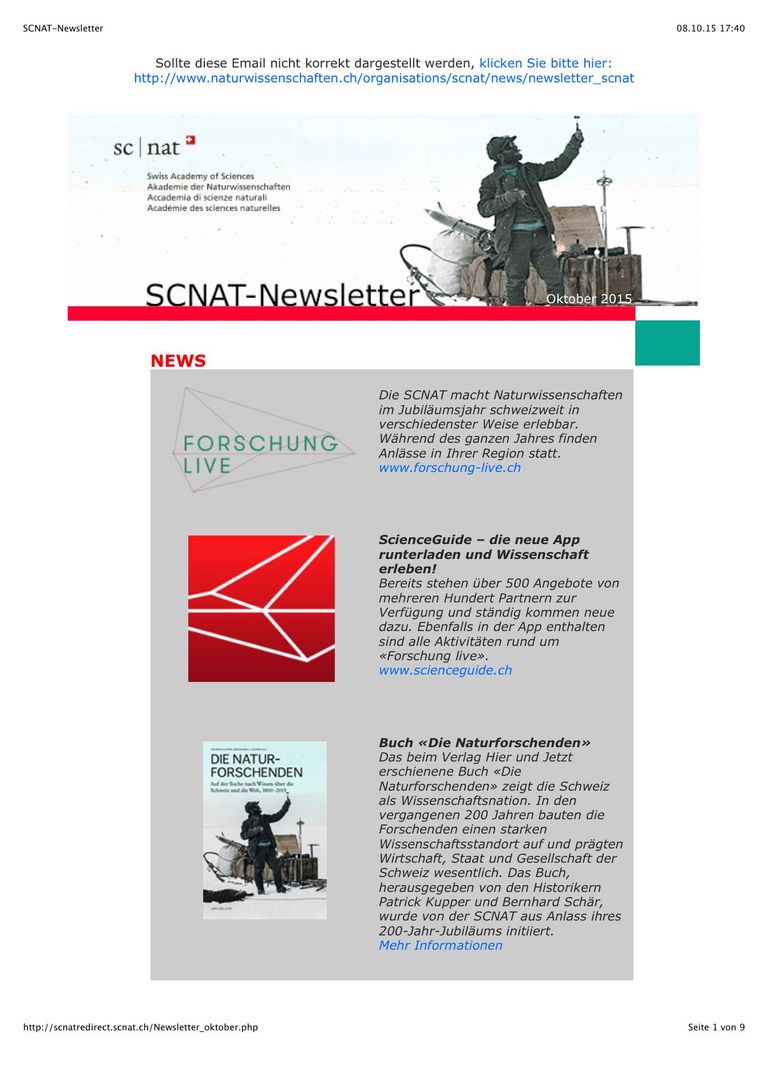 Newsletter SCNAT (Oktober 2015)