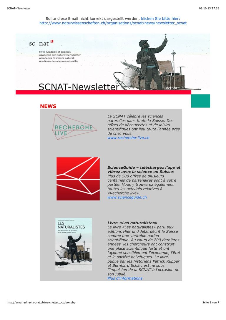 Newsletter SCNAT (octobre 2015)