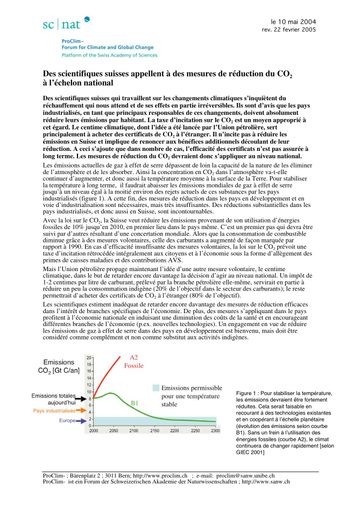 La déclaration climatique ProClim- avec les signatures: Des scientifiques suisses appellent à une mise en oeuvre rapide de la loi sur le CO2