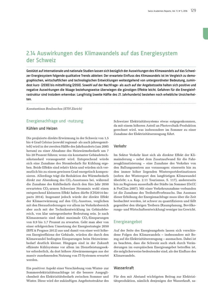 Kapitel Auswirkungen des Klimawandels auf das Energiesystem der Schweiz