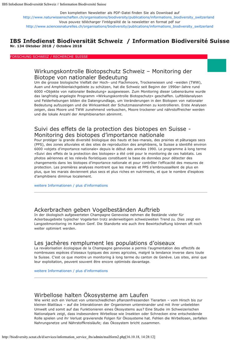 Informationsdienst Biodiversität Schweiz IBS Nr. 134