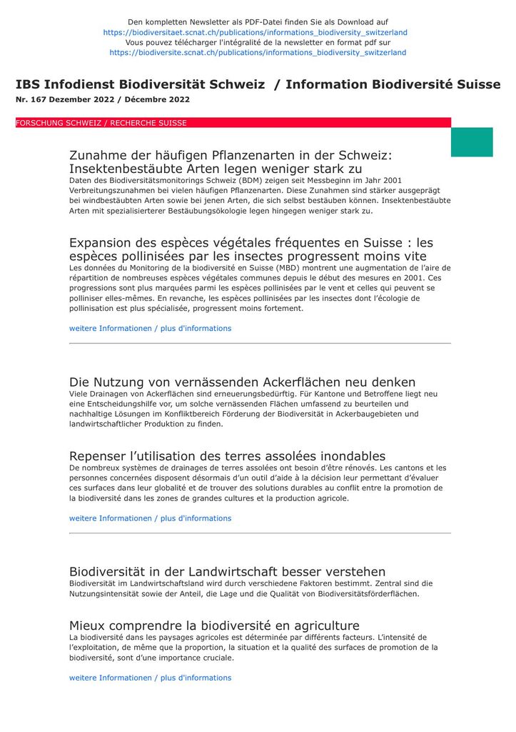 Informationsdienst Biodiversität Schweiz IBS Nr. 167