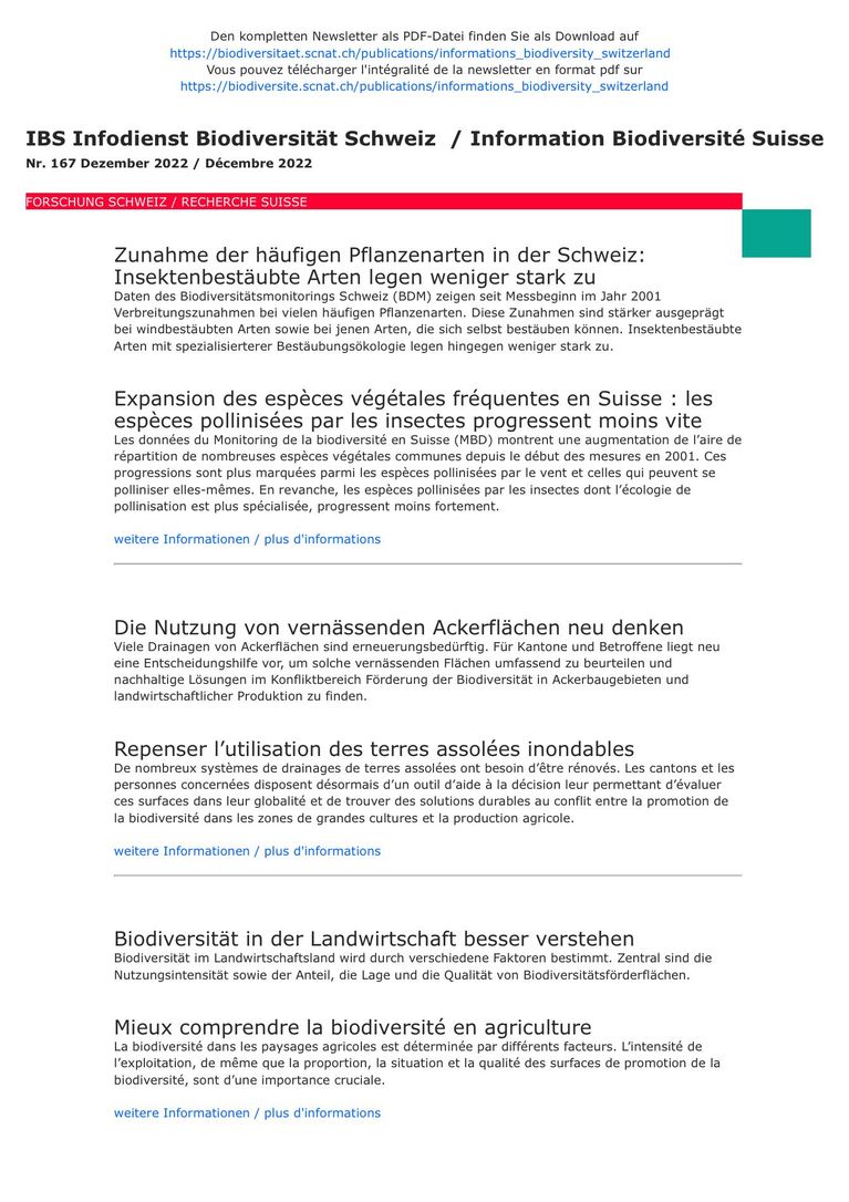 Informationsdienst Biodiversität Schweiz IBS Nr. 167