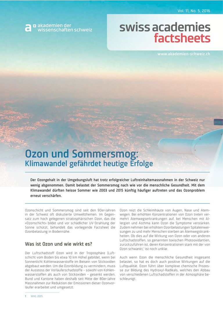 Factsheet «Ozon und Sommersmog: Klimawandel gefährdet heutige Erfolge