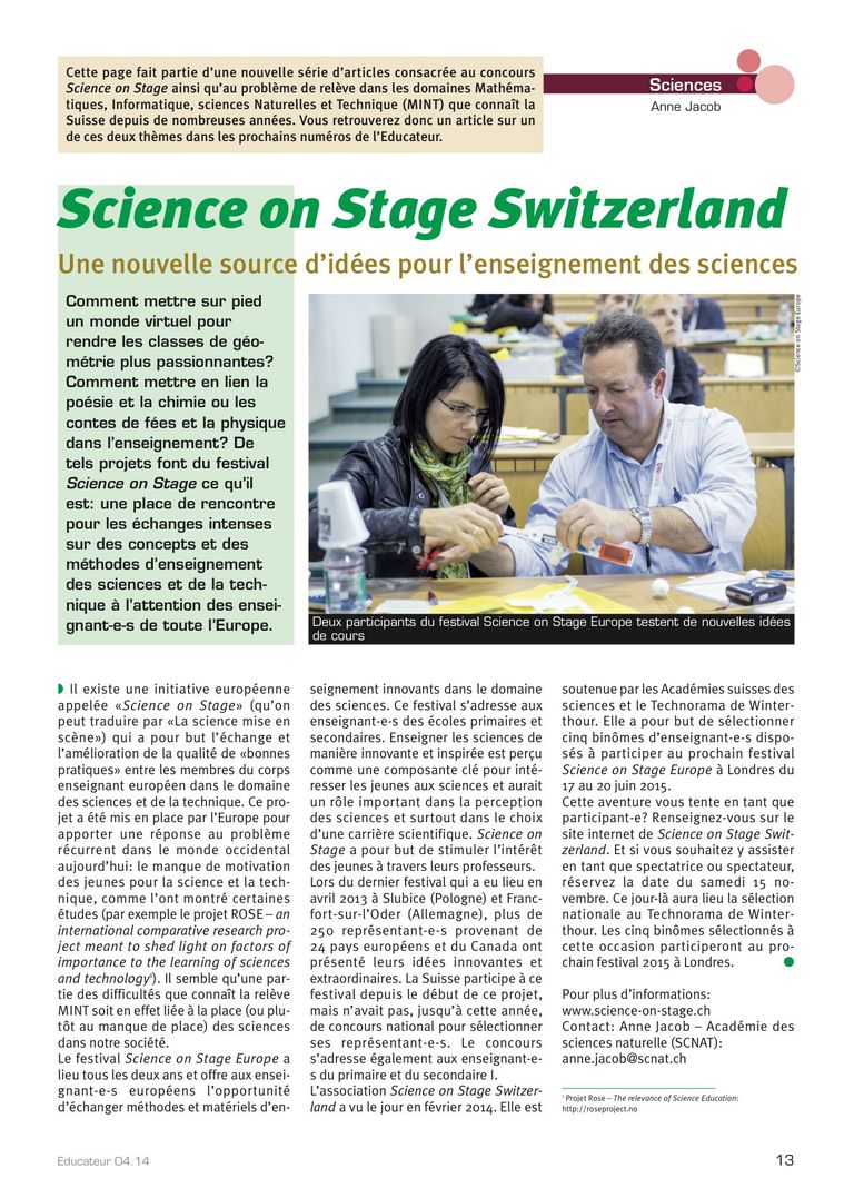 Science on Stage - l'educateur 4/14