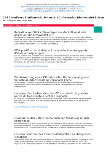 Informationsdienst Biodiversität Schweiz IBS Nr. 164