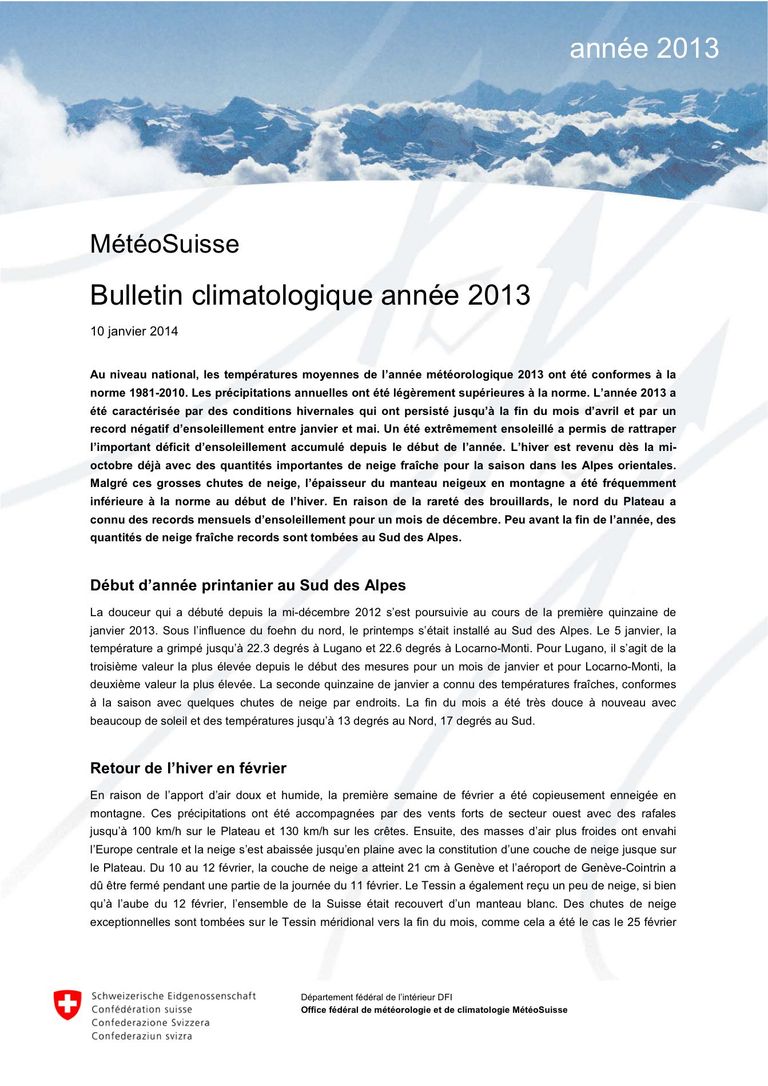 Télécharger le bulletin: Bulletin climatologique 2013